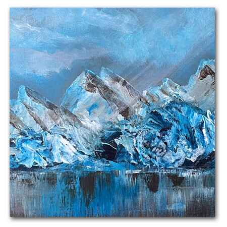 Acrylic Painting of Glaciers, Mountains, and a Glacial Lake