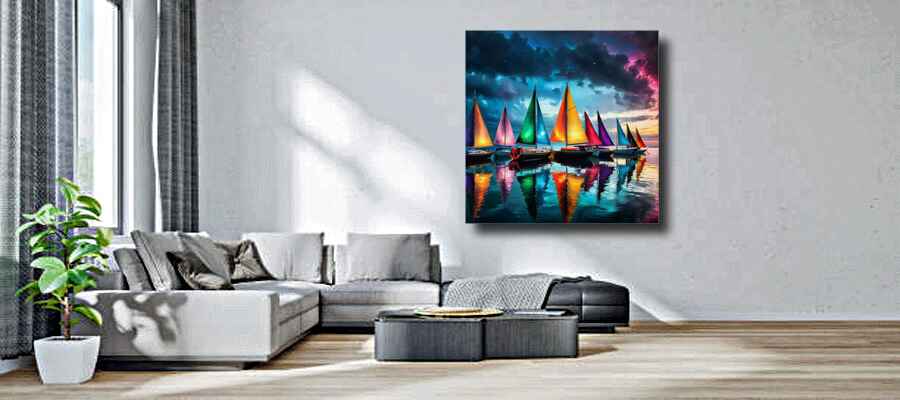 Canvas Digital Wall Art of Colorful Sailboats