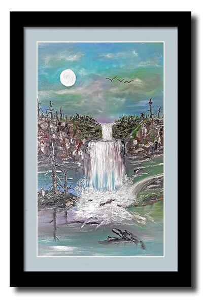Full Moon Waterfall framed print