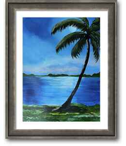 A Lone Palm Tree Overlooking the Blue Sea Framed Fine Art Print
