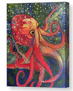 Acrylic Painting Canvas Print of a Vibrant Red Octopus off the Gulf Coast