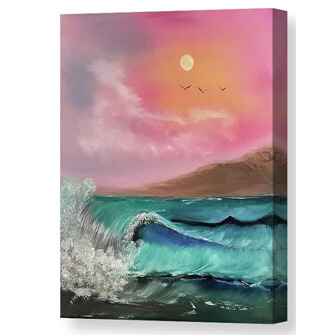 Oil Painting on Canvas of High Surf at Sunset on the Gulf Coast
