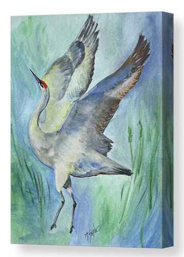 Original Watercolor Painting of a Dancing Sandhill Crane